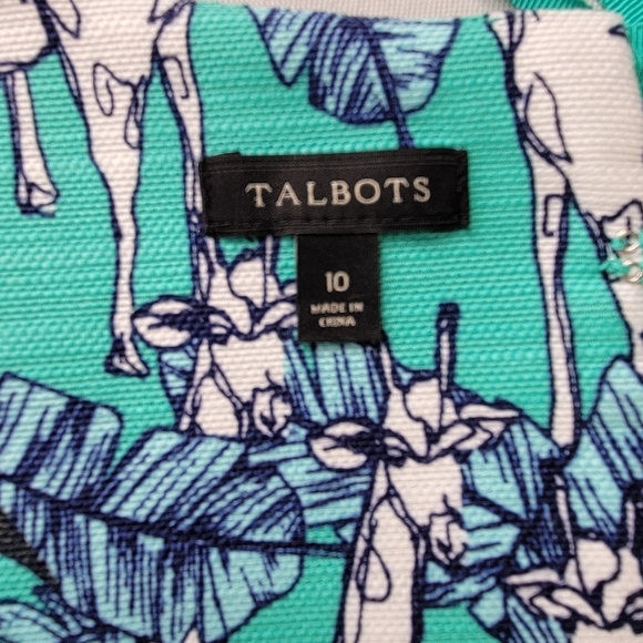 Talbots Shift Dress Size 10 Giraffe Leaves Print Sleeveless Cotton Blend A Line - Picture 6 of 10
